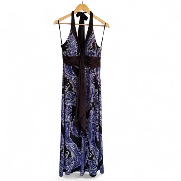 Alyn Paige New York Y2K Halter Maxi Dress. Large. Brown & Purple Paisley. - Picture 1 of 6